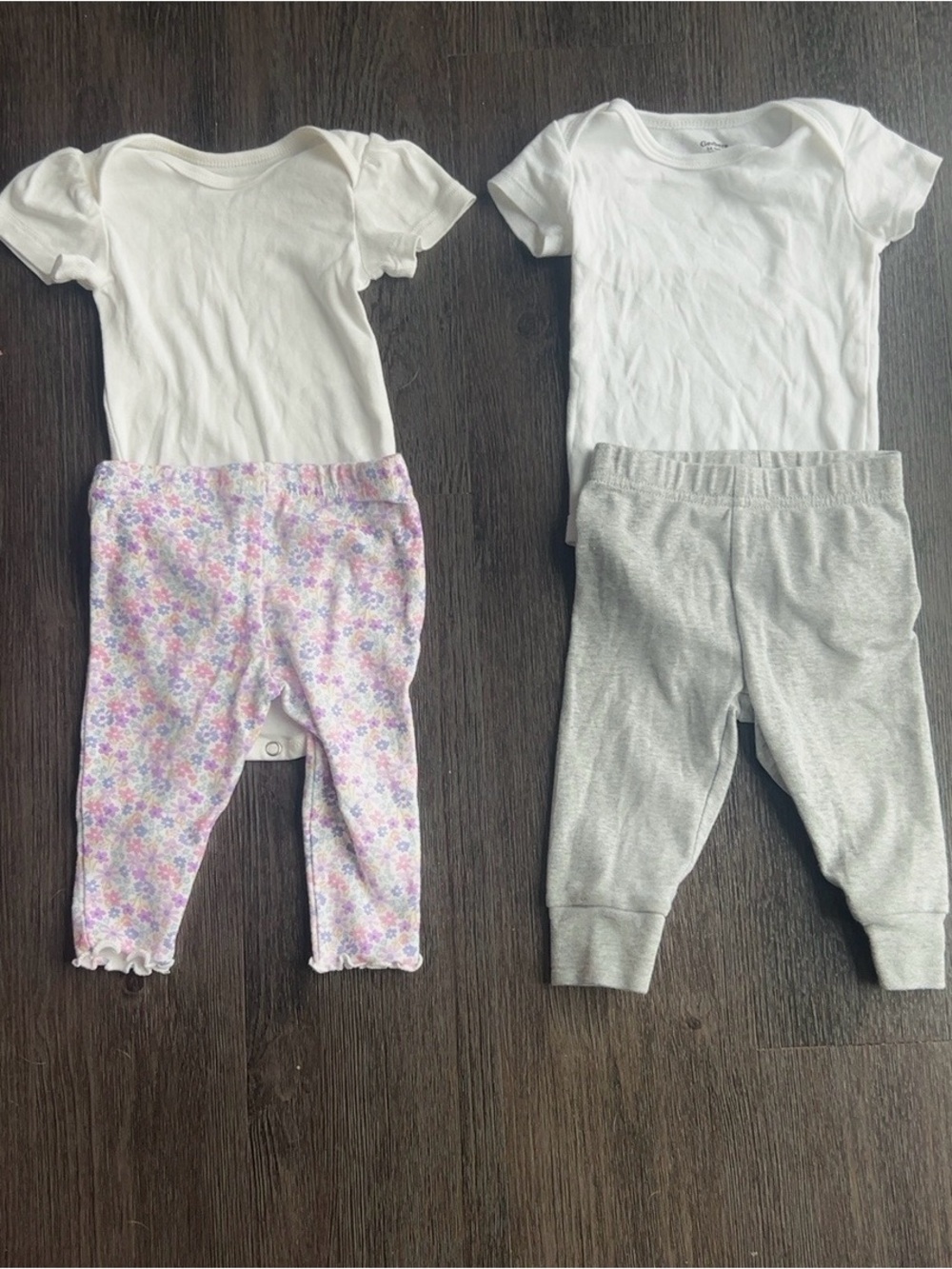 Carter's White Bodysuit Pajama Set with Lavender Floral and Gray Pants